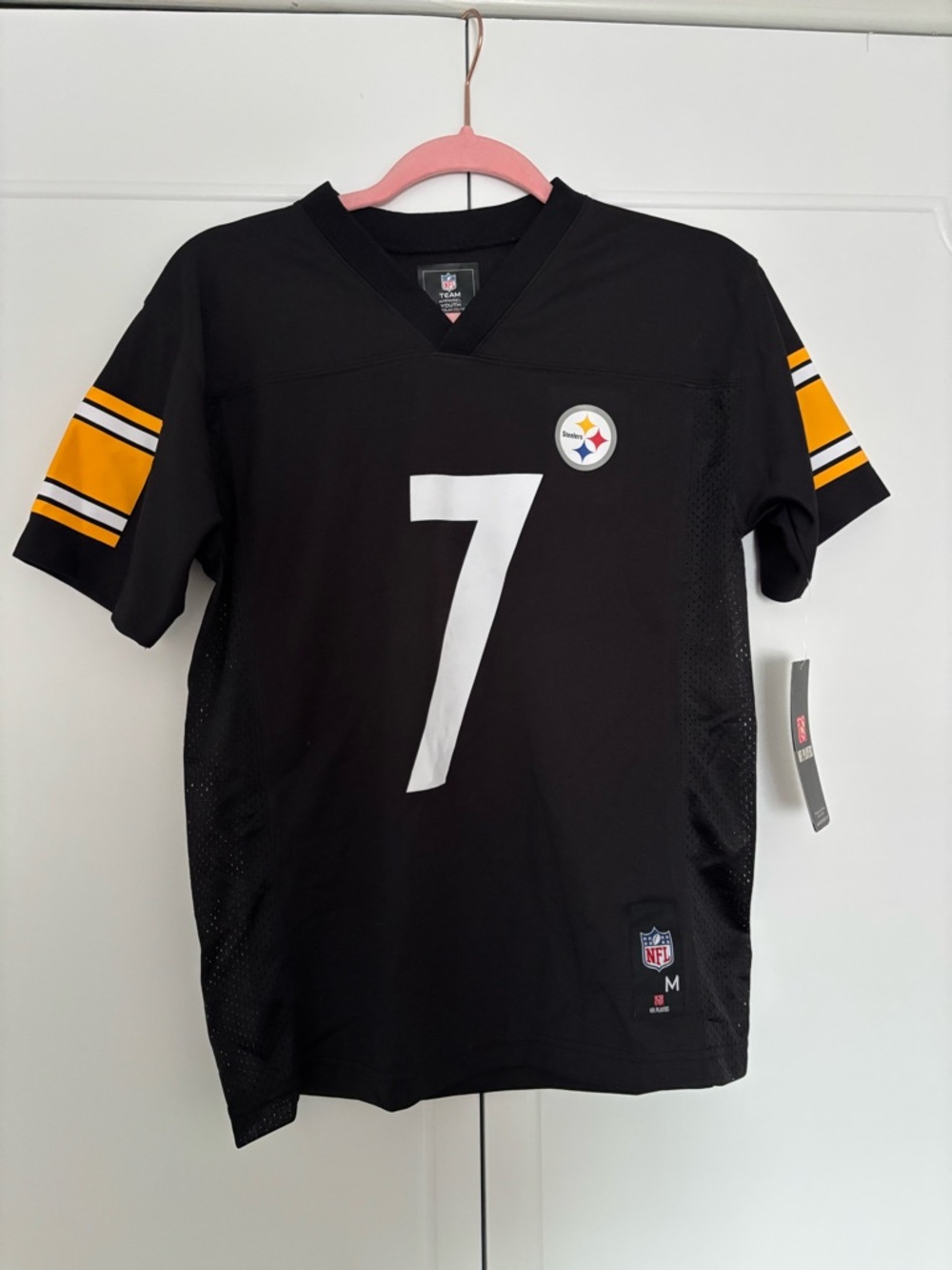 NFL ben rotherlisburger #7 Pittsburgh Steelers Jersey with Yellow Sleeve Stripes